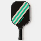 Raquette De Pickleball Bandes de menthe rétro de minuit avec nom (Verso)