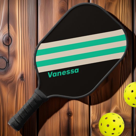 Raquette De Pickleball Bandes de menthe rétro de minuit avec nom