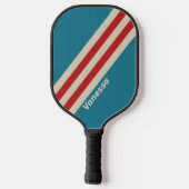 Raquette De Pickleball Bandes de Surf Retro Aqua avec nom (Verso)