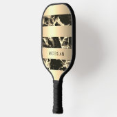 Raquette De Pickleball Bandes d'or, Marbre noir et or, nom (Gauche)