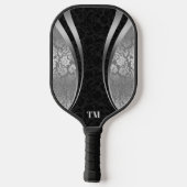Raquette De Pickleball Bandes dynamiques en noir et argent Damas (Verso)