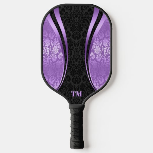 Raquette De Pickleball Bandes dynamiques noires et violettes Damas (Recto)