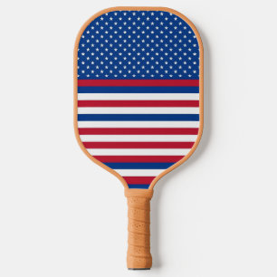 Raquette De Pickleball Bandes et Étoiles Bleu Rouge Blanc