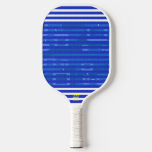 Raquette De Pickleball Bandes géométriques blanches bleues cool