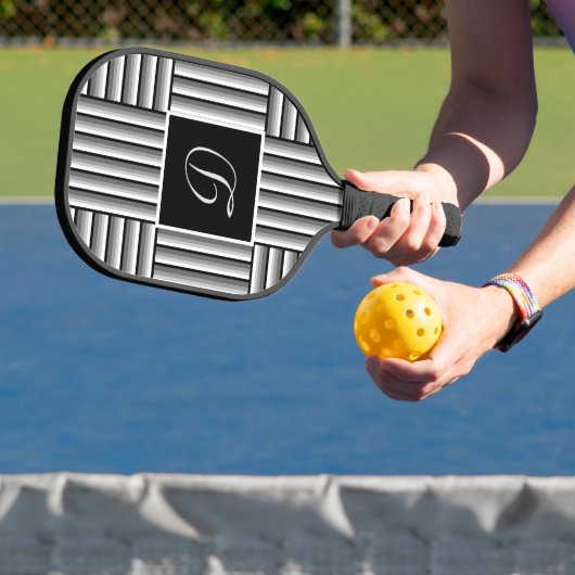 Raquette De Pickleball Bandes modernes en noir, blanc et gris - Monogramm (Insitu)