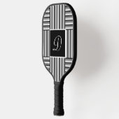 Raquette De Pickleball Bandes modernes en noir, blanc et gris - Monogramm (Gauche)