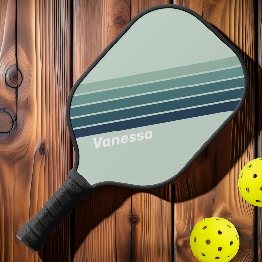Raquette De Pickleball Bandes nostalgiques vert océan avec nom