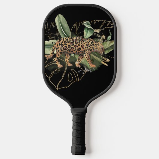 RAQUETTE DE PICKLEBALL BEAU LEOPARD ART AVEC FEUILLES TROPICAUX (Verso)