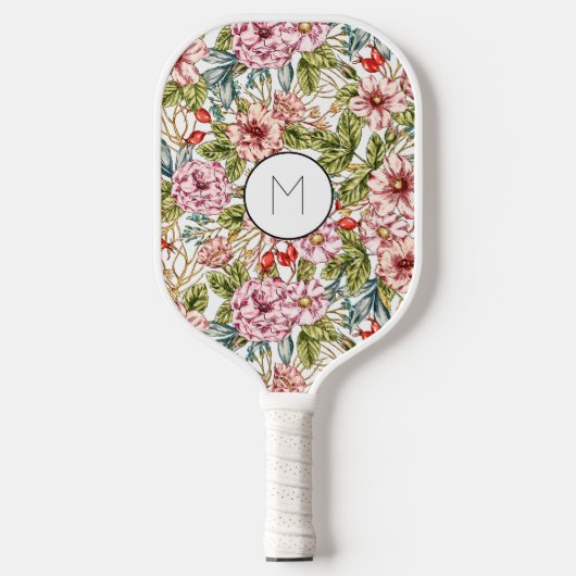 Raquette De Pickleball Beau motif floral rose (Recto)