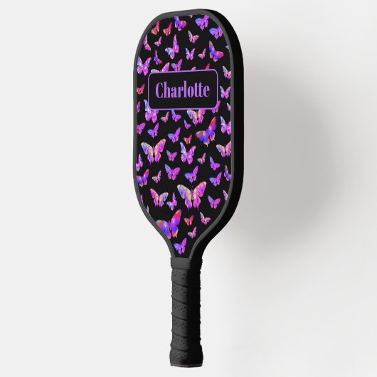 Raquette De Pickleball Beau Motif papillon Nom du monogramme (Gauche)