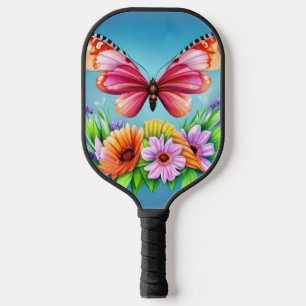 Raquette De Pickleball Belle aquarelle colorée Papillon et Fleur