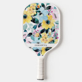 Raquette De Pickleball Belle unique bleu & jaune floral (Verso)