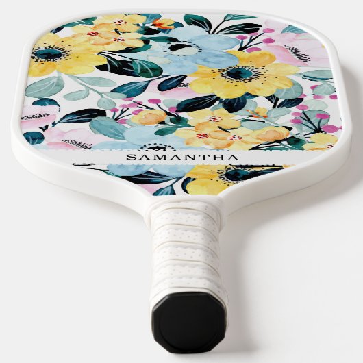 Raquette De Pickleball Belle unique bleu & jaune floral (Poser)