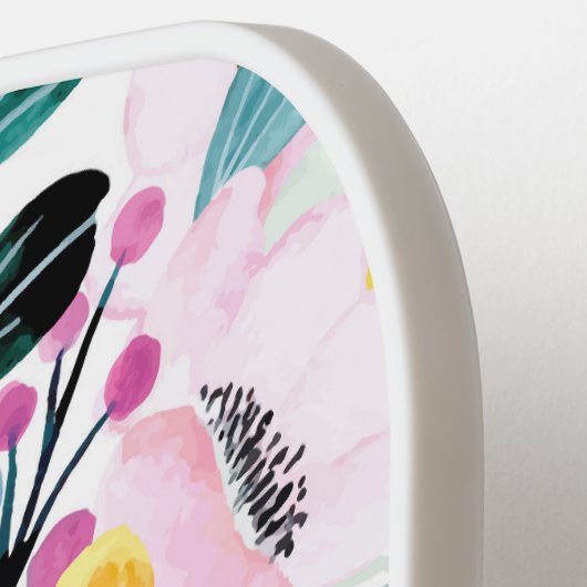 Raquette De Pickleball Belle unique bleu & jaune floral (Détail gauche)