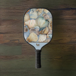 Raquette De Pickleball Belles Coquilles de Mer Aquarelle Monogramme
