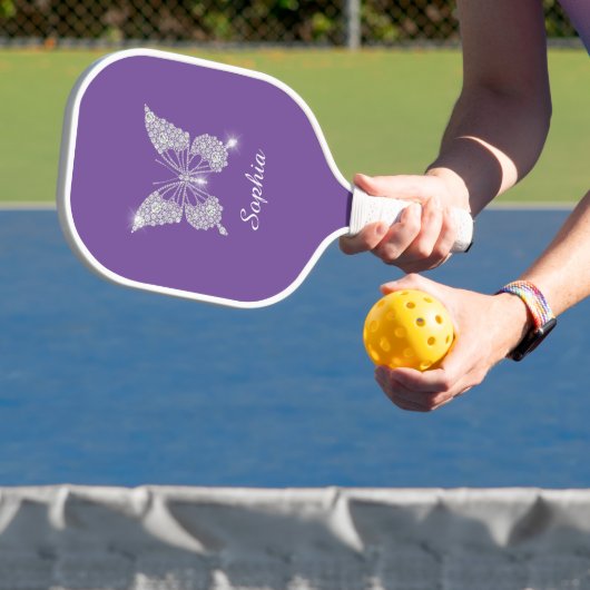 Raquette De Pickleball Beurre Diamant Blanc, Nom Du Script, Violet (Insitu)