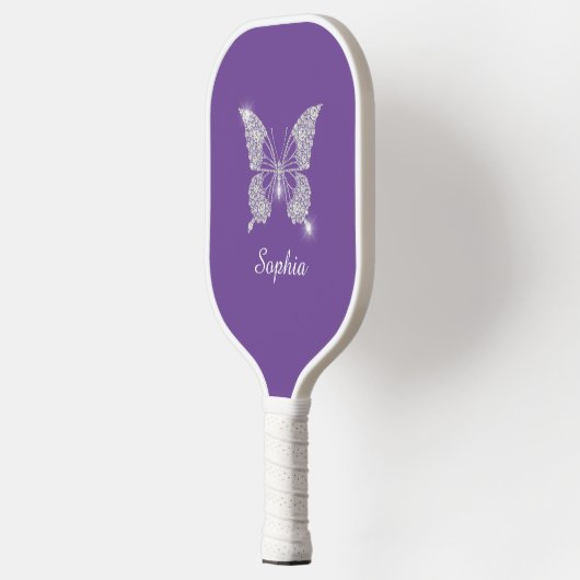 Raquette De Pickleball Beurre Diamant Blanc, Nom Du Script, Violet (Gauche)