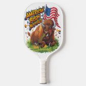 Raquette De Pickleball Bison avec drapeau américain dans l'herbe (Recto)