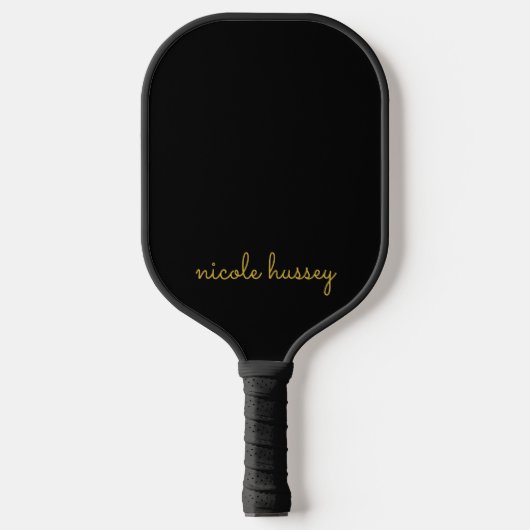 Raquette De Pickleball Black and Gold Script  | Stylish Monogram Modern (Recto)