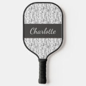 Raquette De Pickleball Black White Chic Toile Floral Custom Name (Verso)
