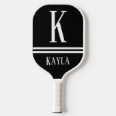 Raquette De Pickleball Black & White Striped Monogram Name (Verso)