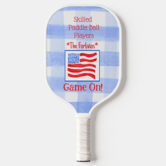 Raquette De Pickleball Bleu Check En vichy USA JEU Drapeau ON (Recto)