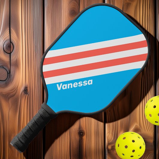 Raquette De Pickleball Bleu ciel rétro avec nom