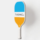 Raquette De Pickleball Bleu clair bleu doré jaune blanc rayures de texte (Gauche)