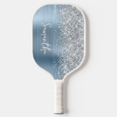 Raquette De Pickleball Bleu clair et brillant en argent Nom du script (Recto)