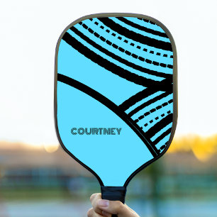Raquette De Pickleball Bleu clair et noir Abstrait avec nom