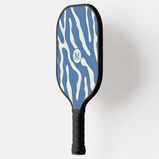 Raquette De Pickleball Bleu et crème Moderne Abstrait Wavy Lines Motif (Gauche)