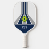 Raquette De Pickleball Bleu et Gris| Monogramme Moderne (Recto)