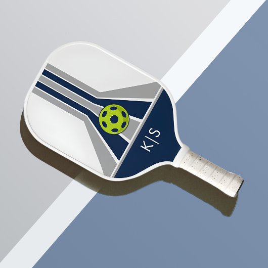Raquette De Pickleball Bleu et Gris| Monogramme Moderne