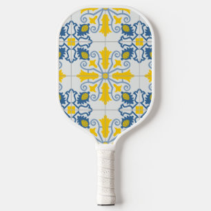 Raquette De Pickleball Bleu et jaune joli carrelage portugais motif