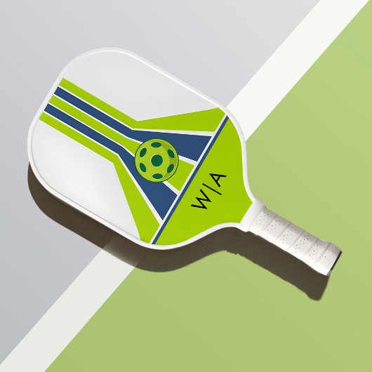 Raquette De Pickleball Bleu et Vert | Monogramme Moderne