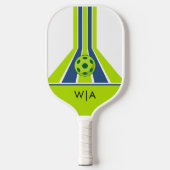 Raquette De Pickleball Bleu et Vert | Monogramme Moderne (Recto)