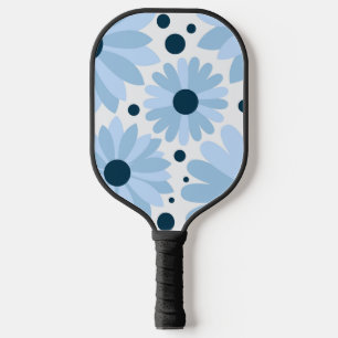 Raquette De Pickleball Bleu marguerite de style rétro et points bleu fonc