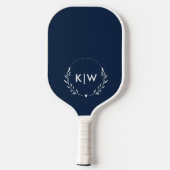 Raquette De Pickleball Bleu marine et blanc | Monogramme initiales modern (Verso)