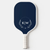 Raquette De Pickleball Bleu marine et blanc | Monogramme initiales modern (Recto)
