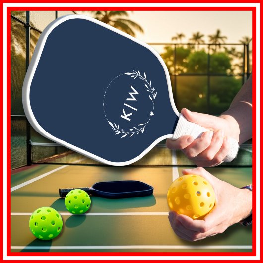 Raquette De Pickleball Bleu marine et blanc | Monogramme initiales modern