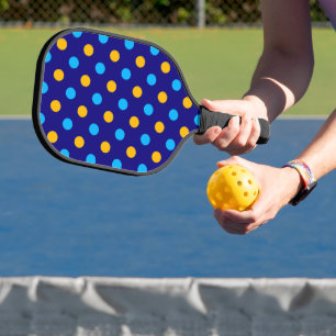 Raquette De Pickleball Bleu marine jaune cyan motif à pois