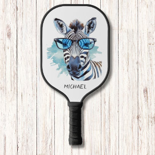Raquette De Pickleball Bleu nuances Silly Zebra Moderne Monogramme