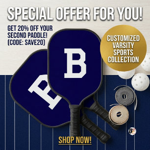 Raquette De Pickleball Bleu Nuit Classique Monogramme Initiale Universita