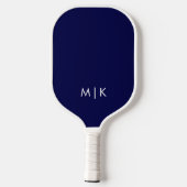 Raquette De Pickleball Bleu Nuit et Blanc | Monogramme Moderne (Verso)