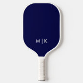 Raquette De Pickleball Bleu Nuit et Blanc | Monogramme Moderne (Recto)