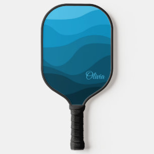 Raquette De Pickleball Bleu ondulé océan style rétro vagues design