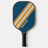 Raquette De Pickleball Bleu Rétro Grandes ondes avec nom (Recto)
