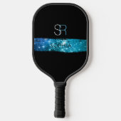 Raquette De Pickleball Bleu Stardust Brush Strot, Monogramme & Nom (Verso)