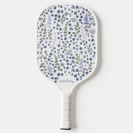 Raquette De Pickleball Blue and Sage Green Wildflower Pattern  (Verso)