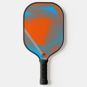 Raquette De Pickleball Blue Grey Orange Ombre Géométrique Art Abstrait